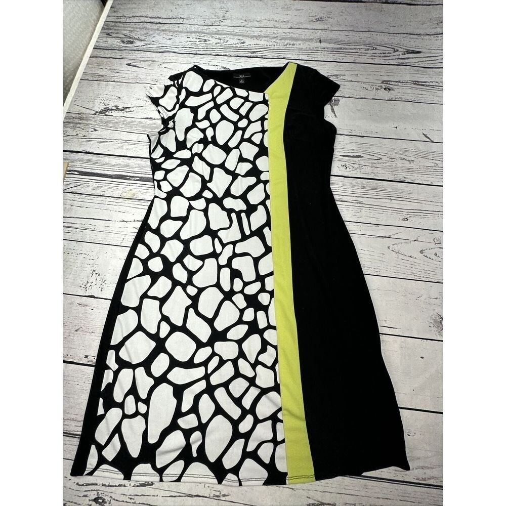 R&K Originals Womens Black White Abstract Sheath Dress Size M Cap Sleeve